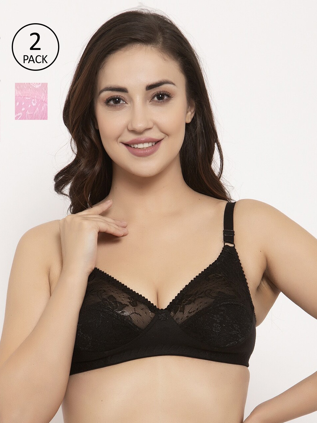 

GRACIT Pack of 2 Non-Wired Non Padded Balconette Bras PW3-01-10-28B, Black