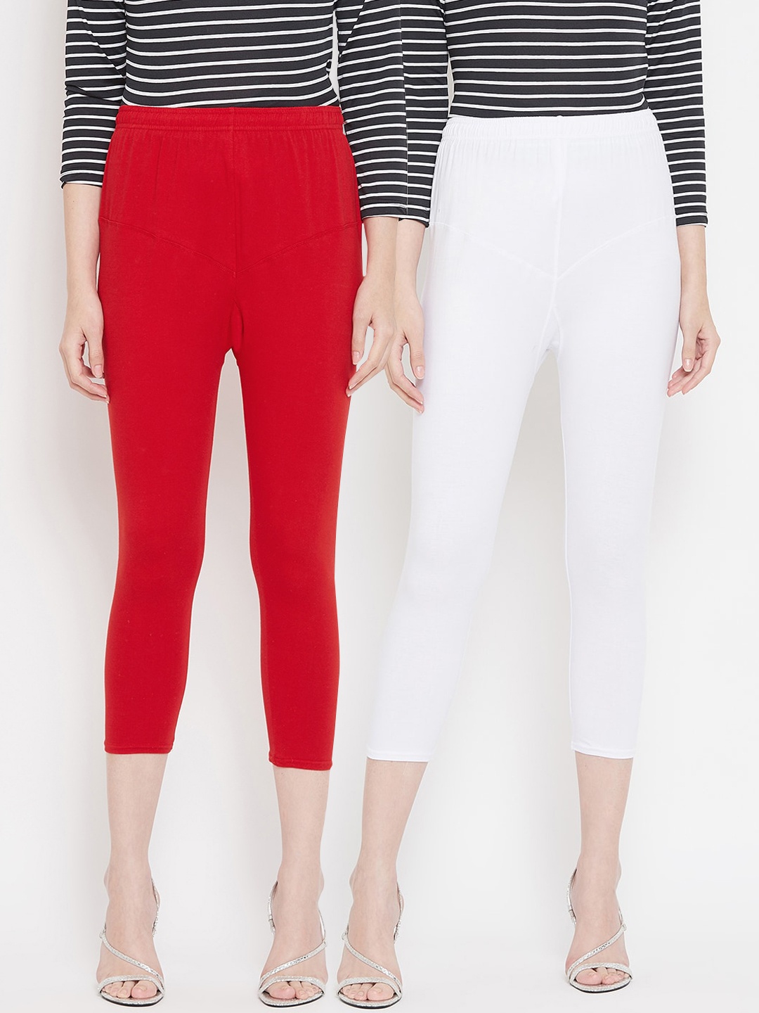 

Tulsattva Women Pack Of 2 Solid Three-Fourth Length Leggings, Red
