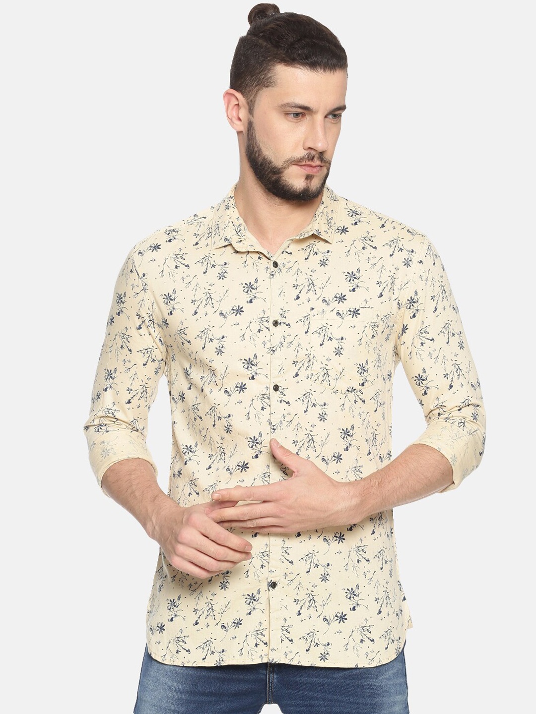 

SHOWOFF Men Beige & Grey Slim Fit Floral Print Casual Shirt