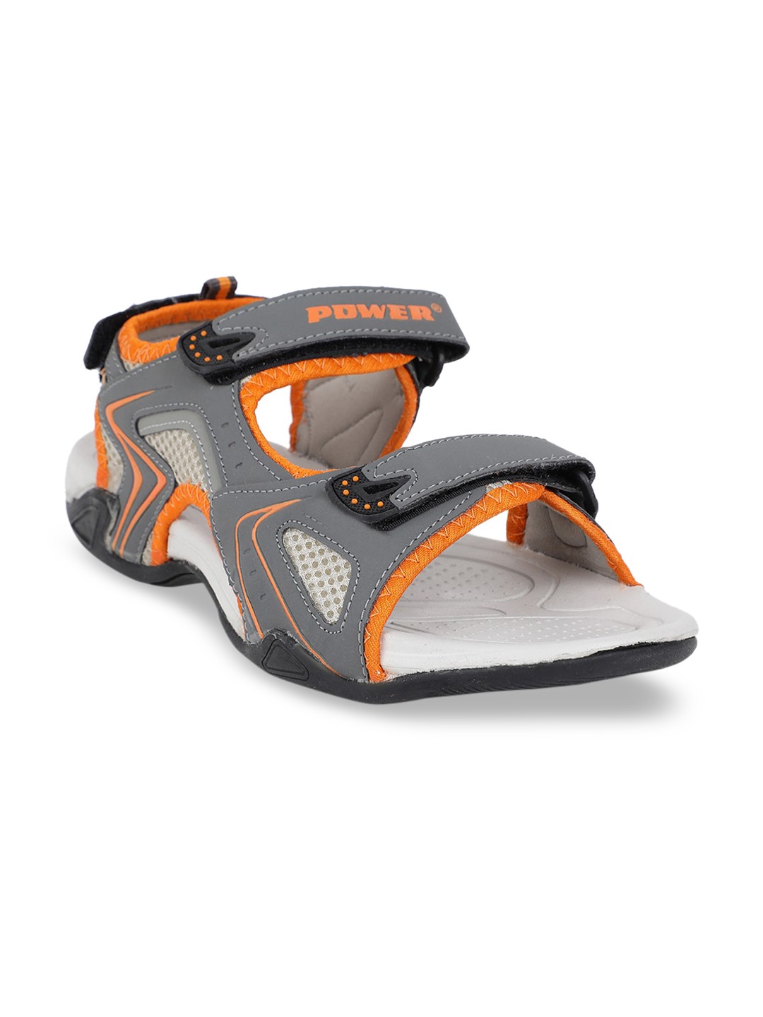 

Power Men Grey & Orange Colourblocked Sports Sandals