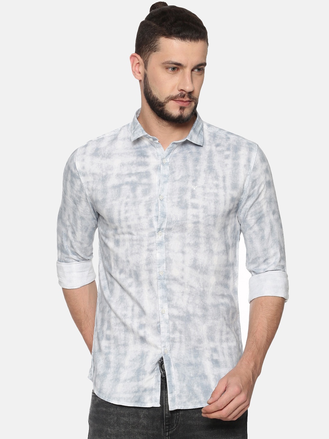SHOWOFF Men Grey & Off-White Slim Fit Printed Casual Shirt