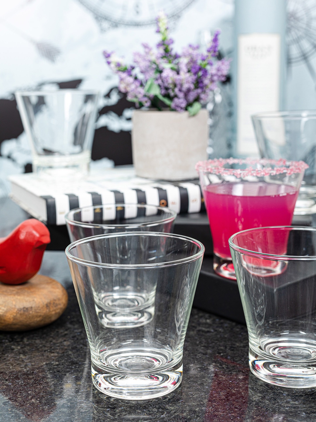 GOODHOMES Set of 6 Transparent Solid Lucky Glass Tumblers