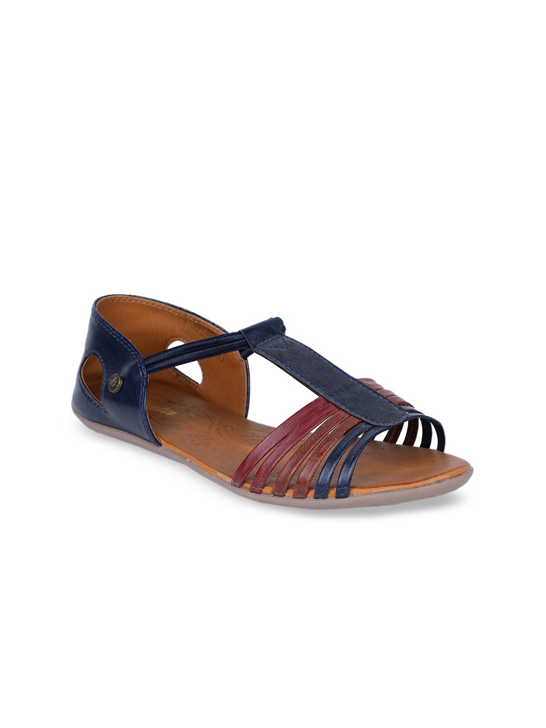 

Bata Women Navy Blue & Brown Colourblocked PU Open Toe Flats
