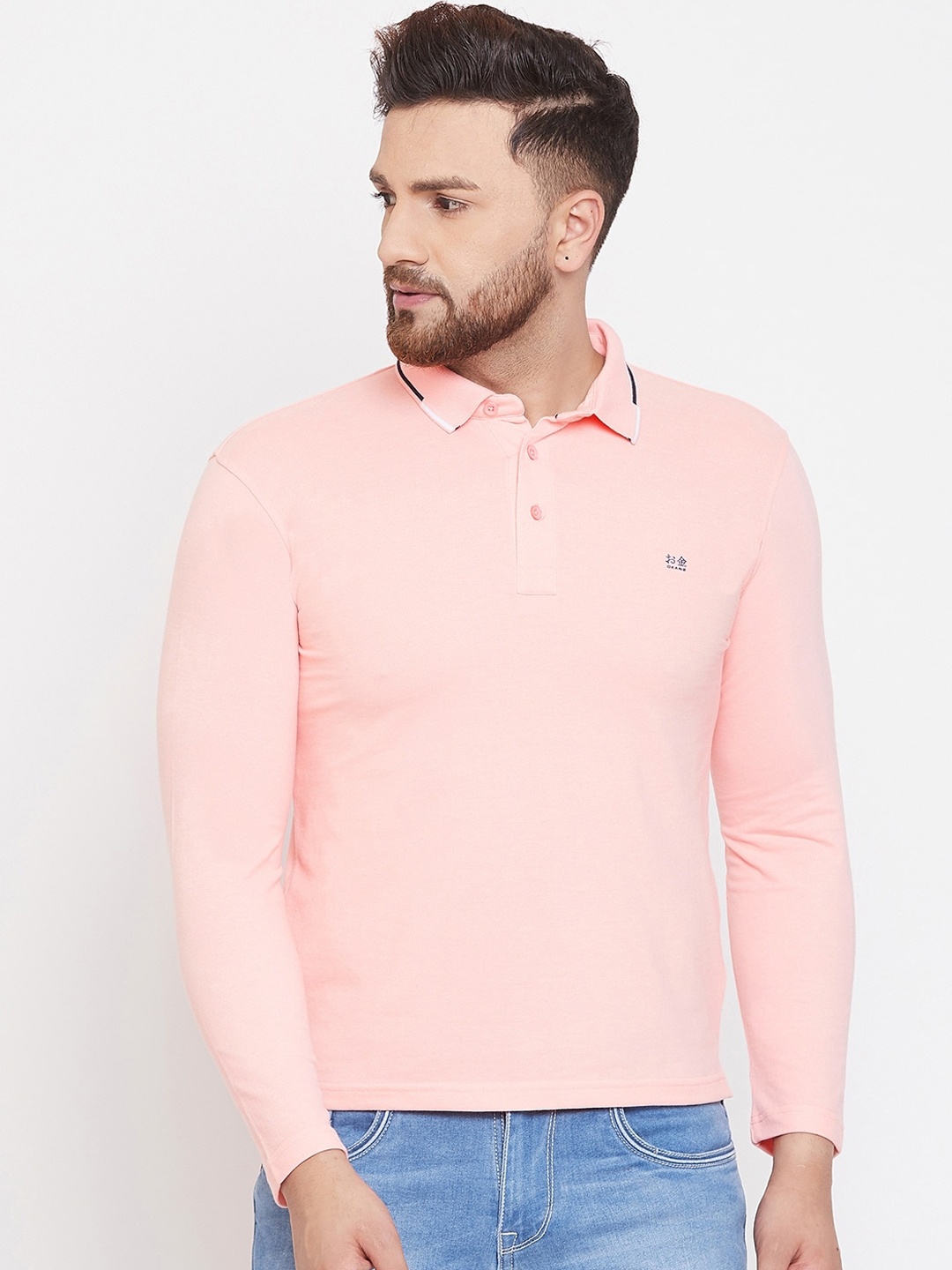 

Okane Men Pink Solid Polo Collar T-shirt