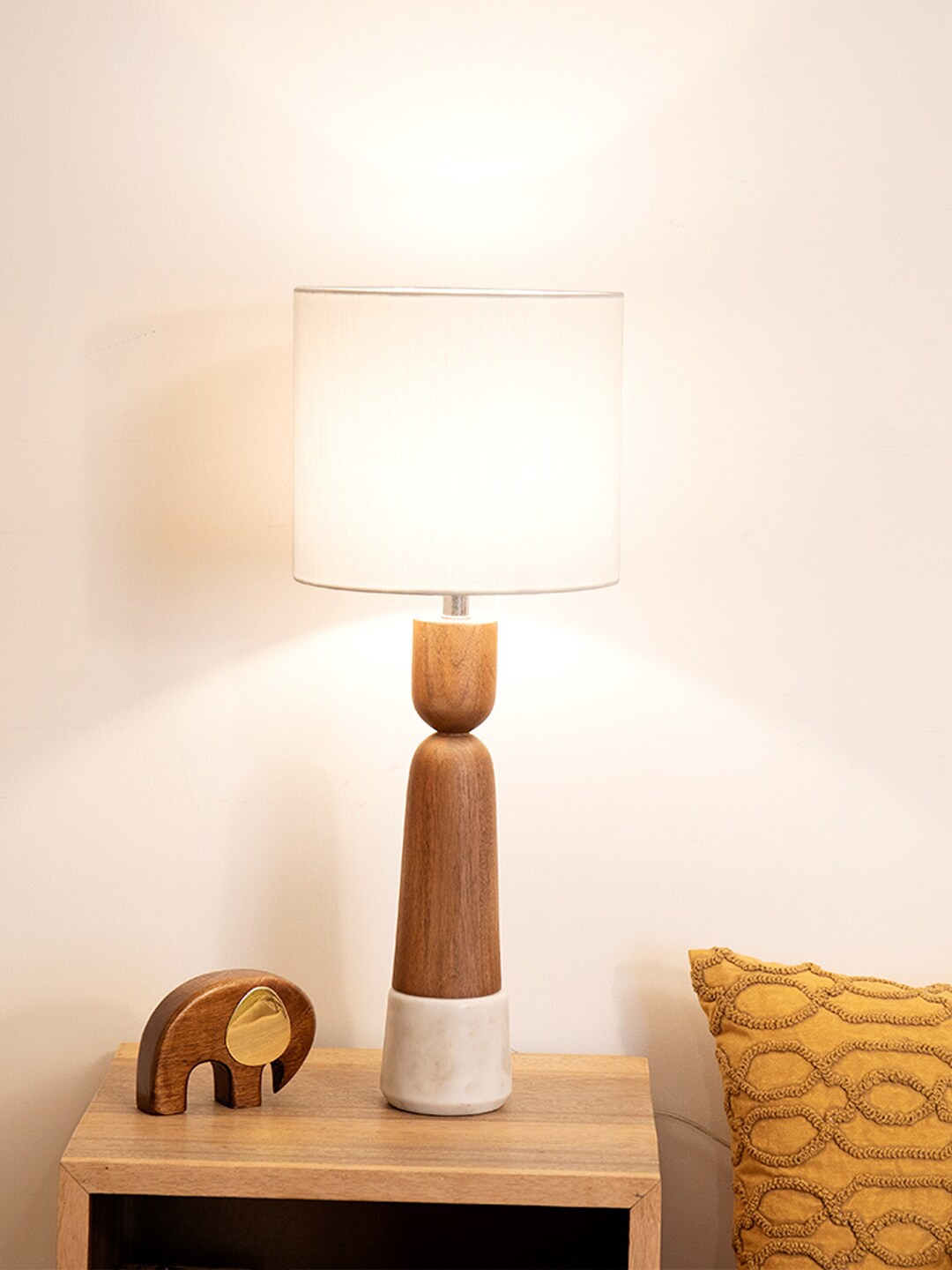 

ellementry Brown & Beige Solid Cylindrical Bedside Lamp
