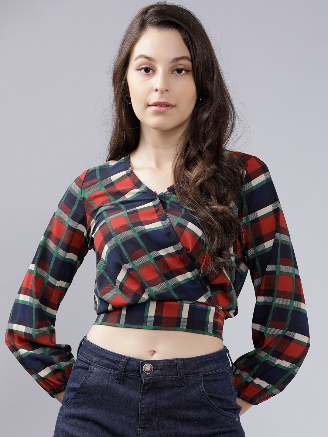 

Tokyo Talkies Women Red Checked Wrap Crop Top
