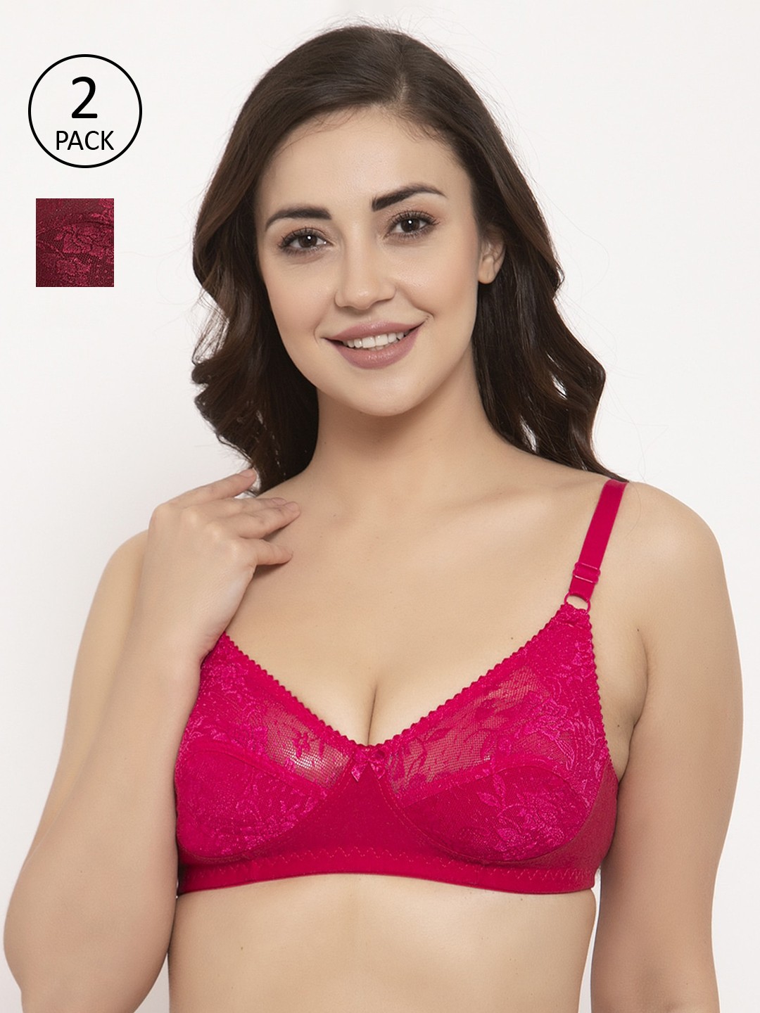 

GRACIT Pack of 2 Non-Wired Non Padded Everyday Bras PW3-07-14, Pink