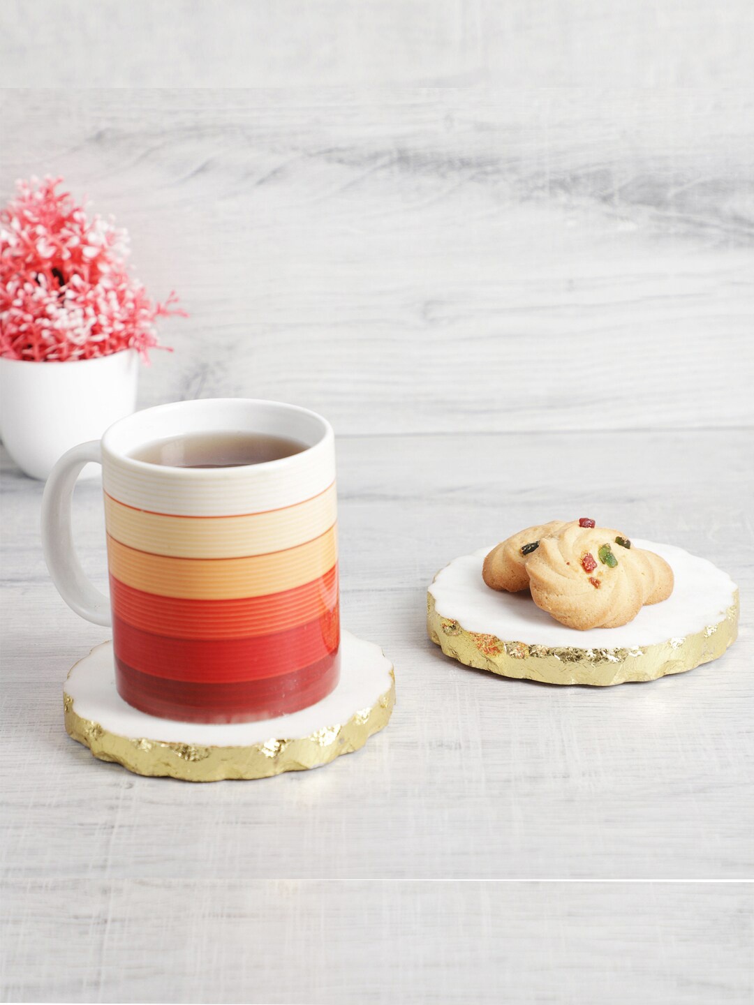 

NikkisPride Set Of 2 White Solid Round Marble Coasters