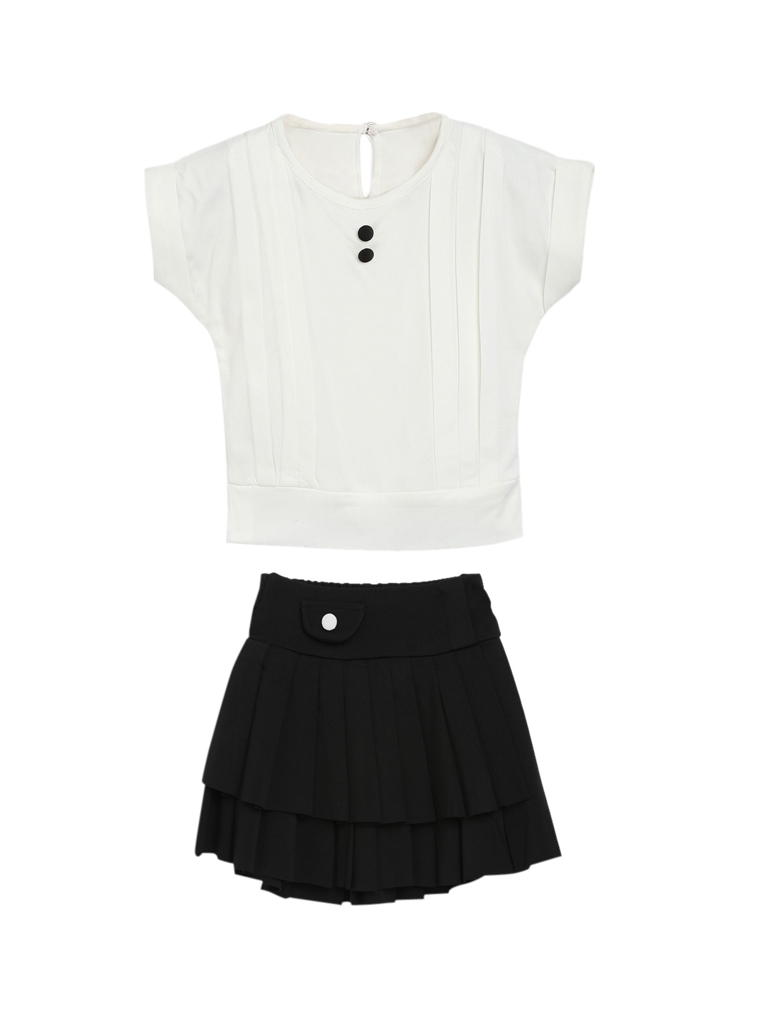 

ADIVA Girls White & Black Solid Top with Skirt