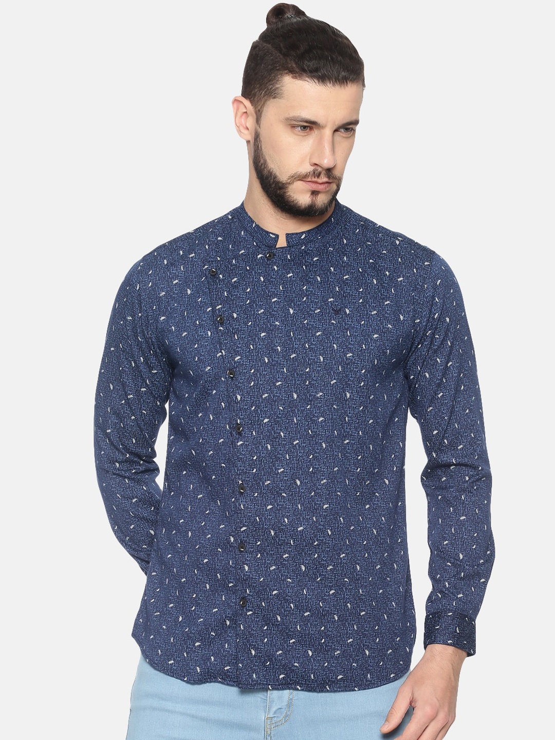 SHOWOFF Men Blue Slim Fit Printed Casual Shirt
