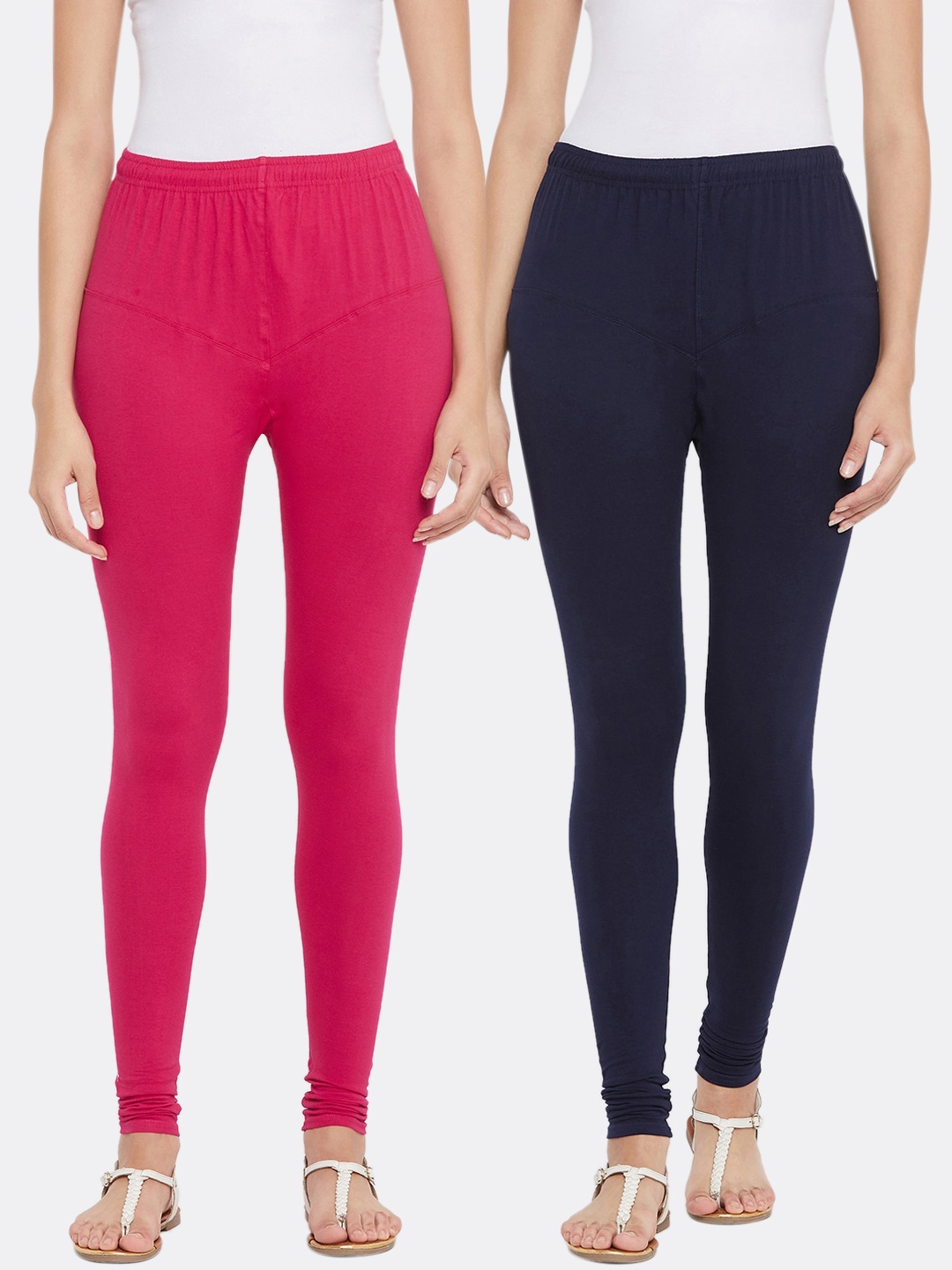 

Tulsattva Women Pack Of 2 Solid Churidar-Length Leggings, Fuchsia
