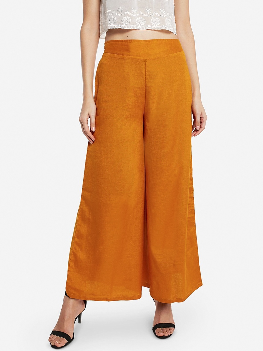 

Desi Weavess Women Orange Solid Wide Leg Palazzos