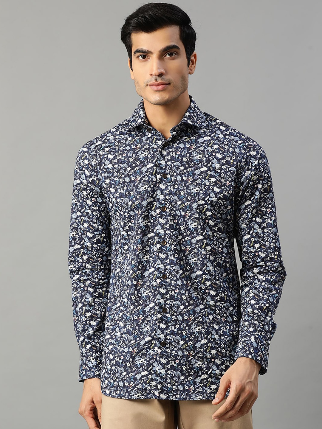 Matinique Men Navy Blue & White Slim Fit Printed Casual Shirt