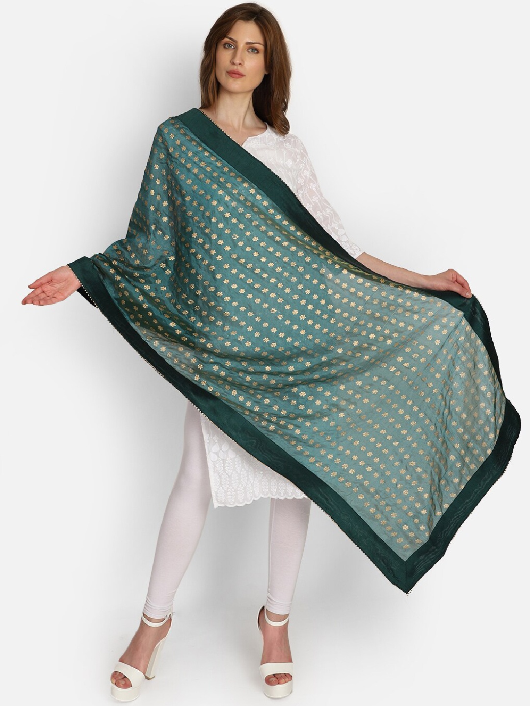 

amraoo Green & Gold-Coloured Printed Dupatta