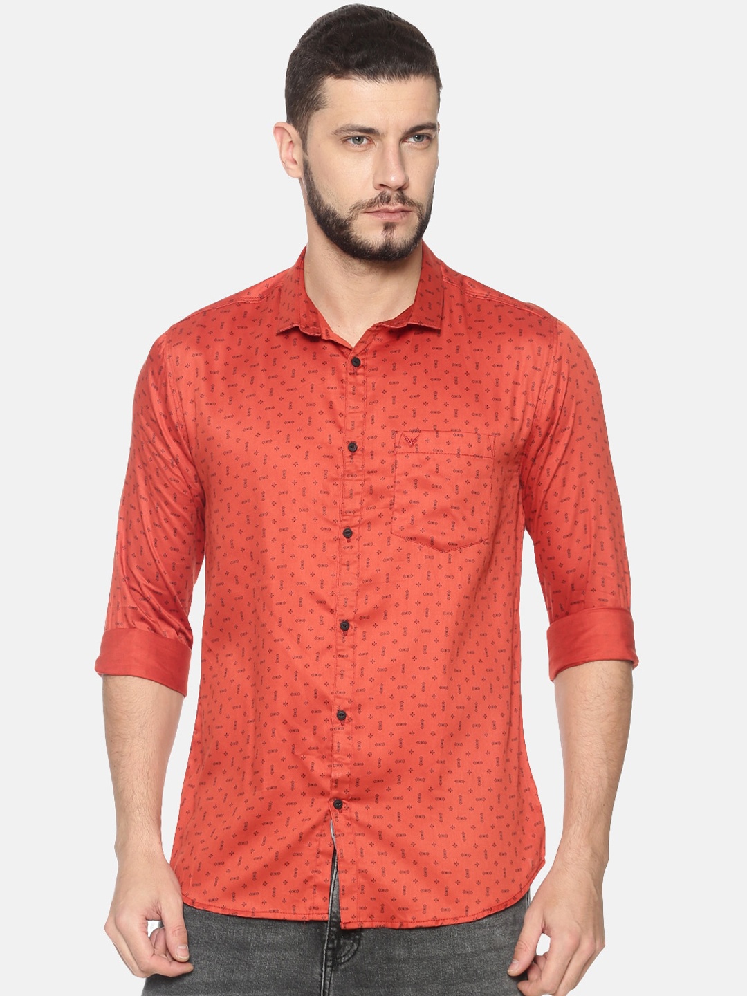 

SHOWOFF Men Orange Slim Fit Printed Casual Shirt