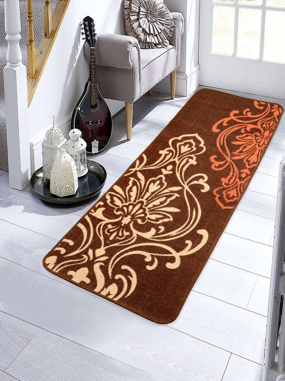 

Saral Home Brown & Orange Floral Anti-Skid Floor Runner
