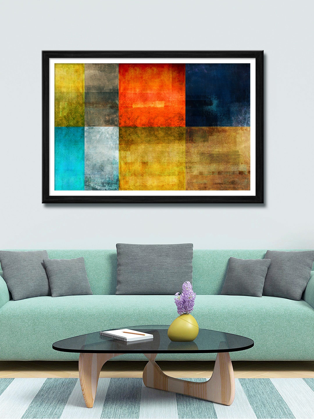 999Store Blue & Brown Abstract Canvas Painting Wall Art