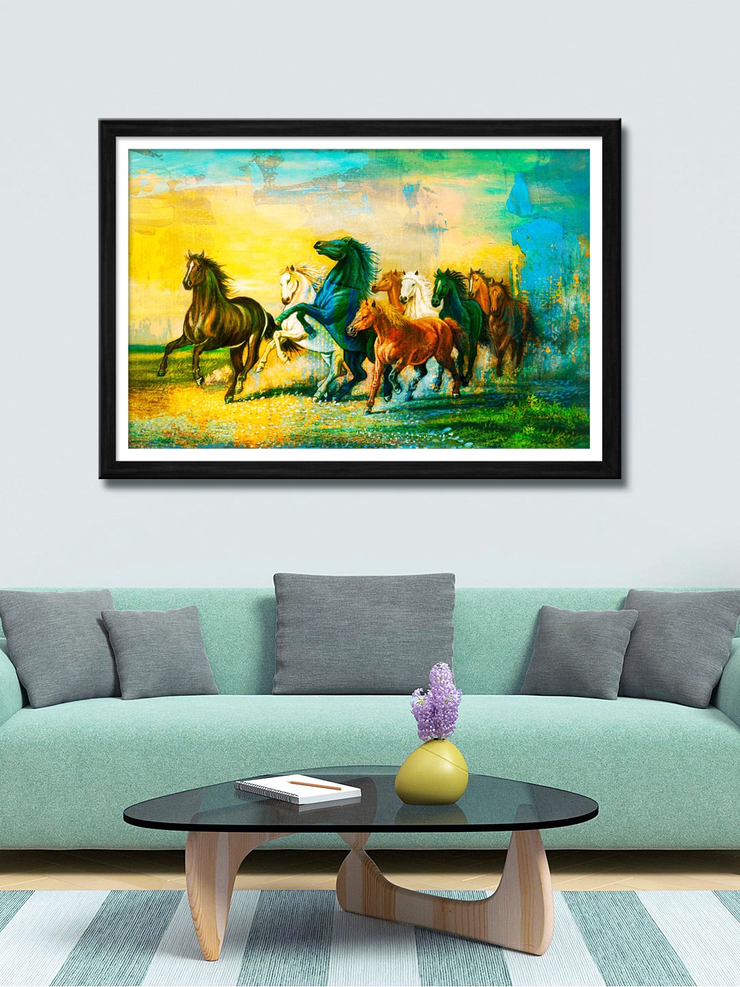 

999Store Yellow & Green Running Horses Canvas Wall Art