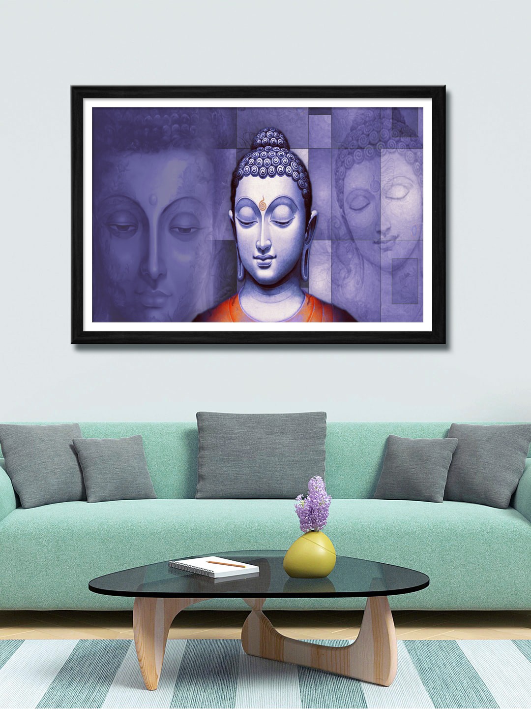 

999Store Unisex Blue & Orange Lord Buddha Canvas Painting Wall Art