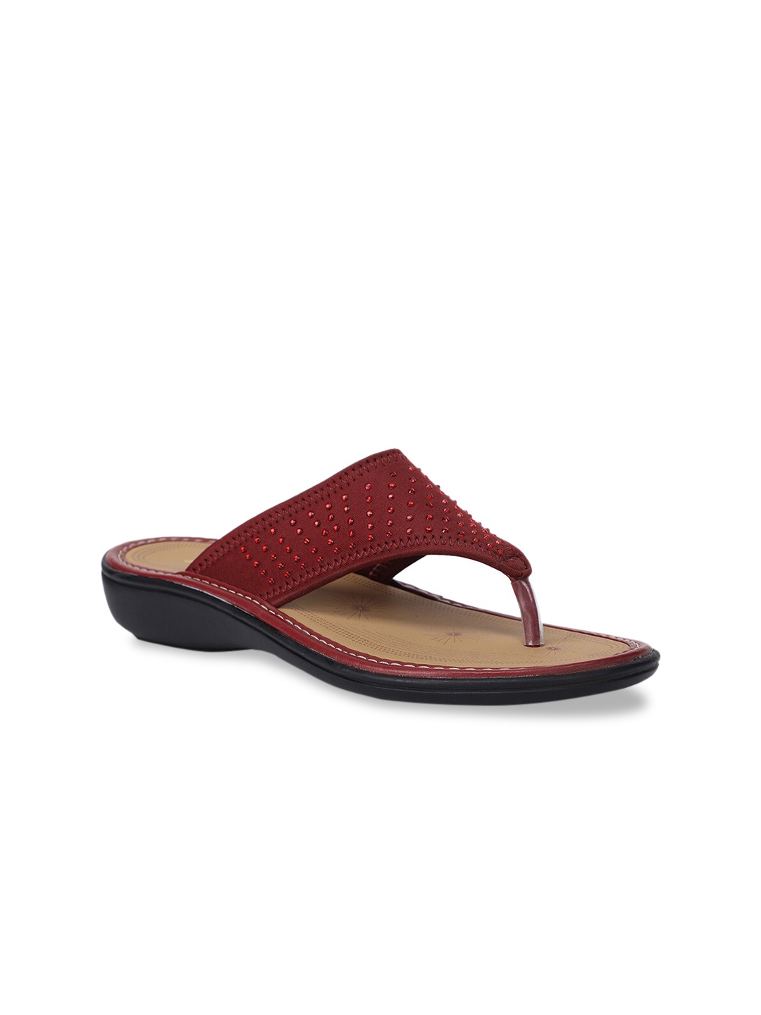 

Bata Women Maroon Embellished Fabric Open Toe Flats