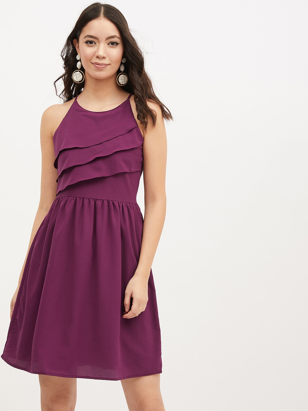 

Harpa Women Purple Solid Fit and Flare Dress