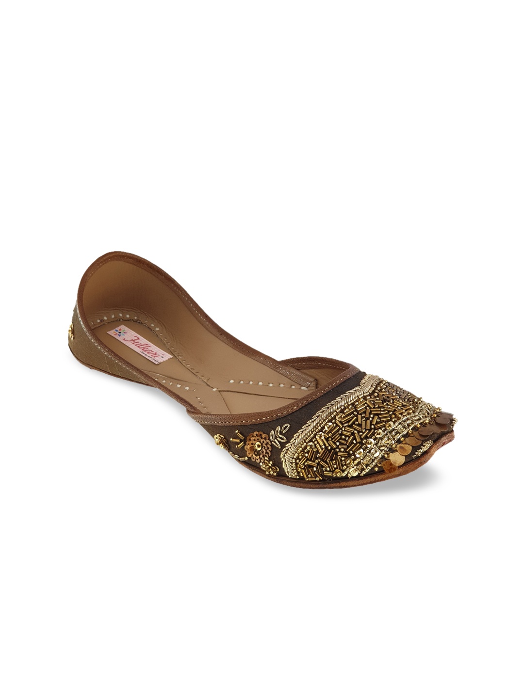 

Fulkari Women Brown Embellished Leather Mojaris