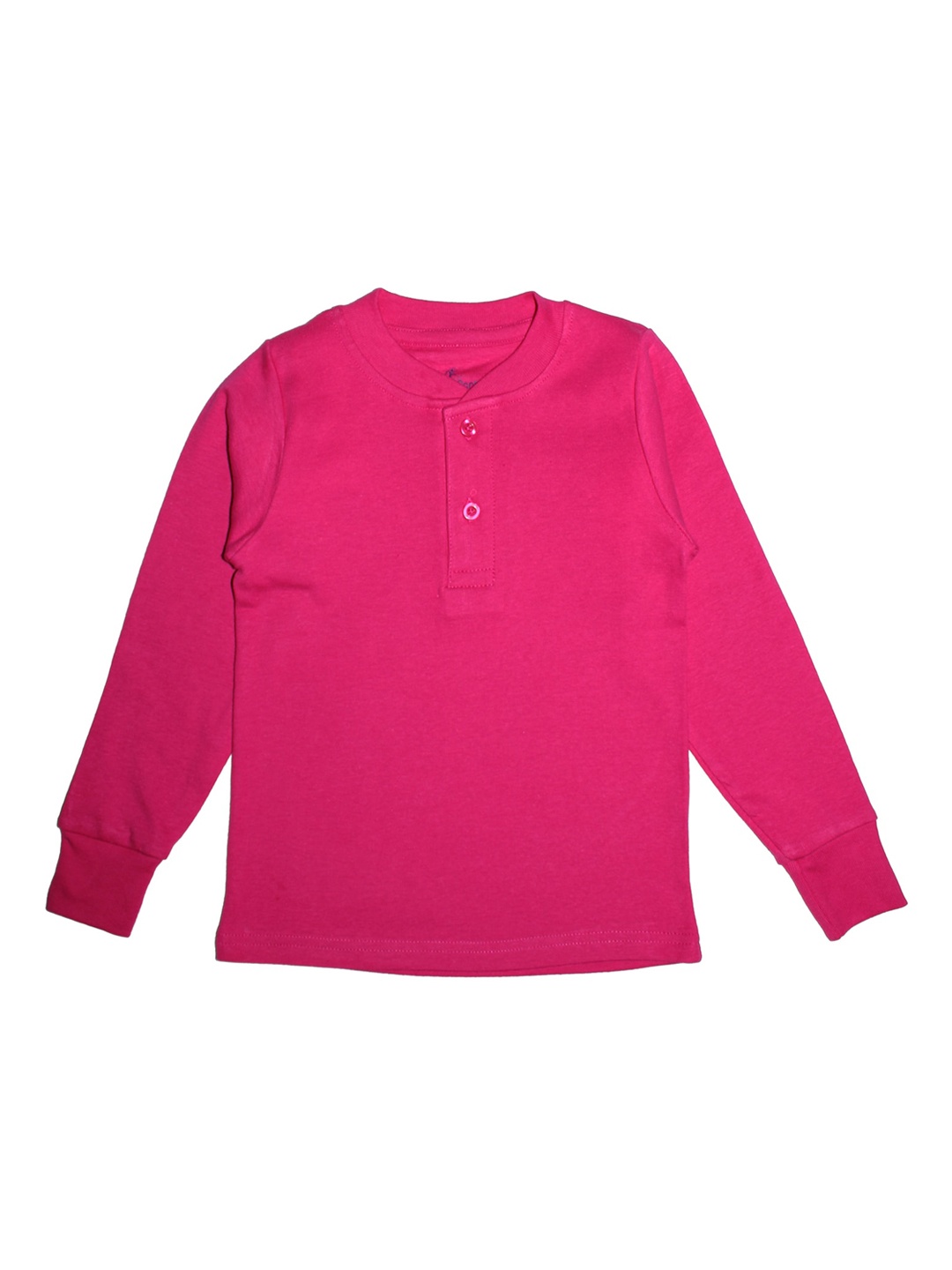 

KiddoPanti Girls Fuchsia Pink Solid Henley Neck Pure Cotton T-shirt