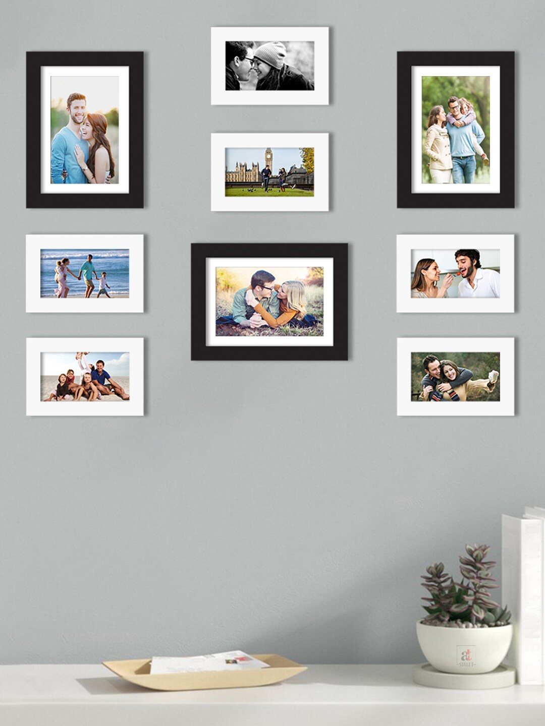 

Art Street Set Of 9 Solid Individual Wall Photo Frames, White