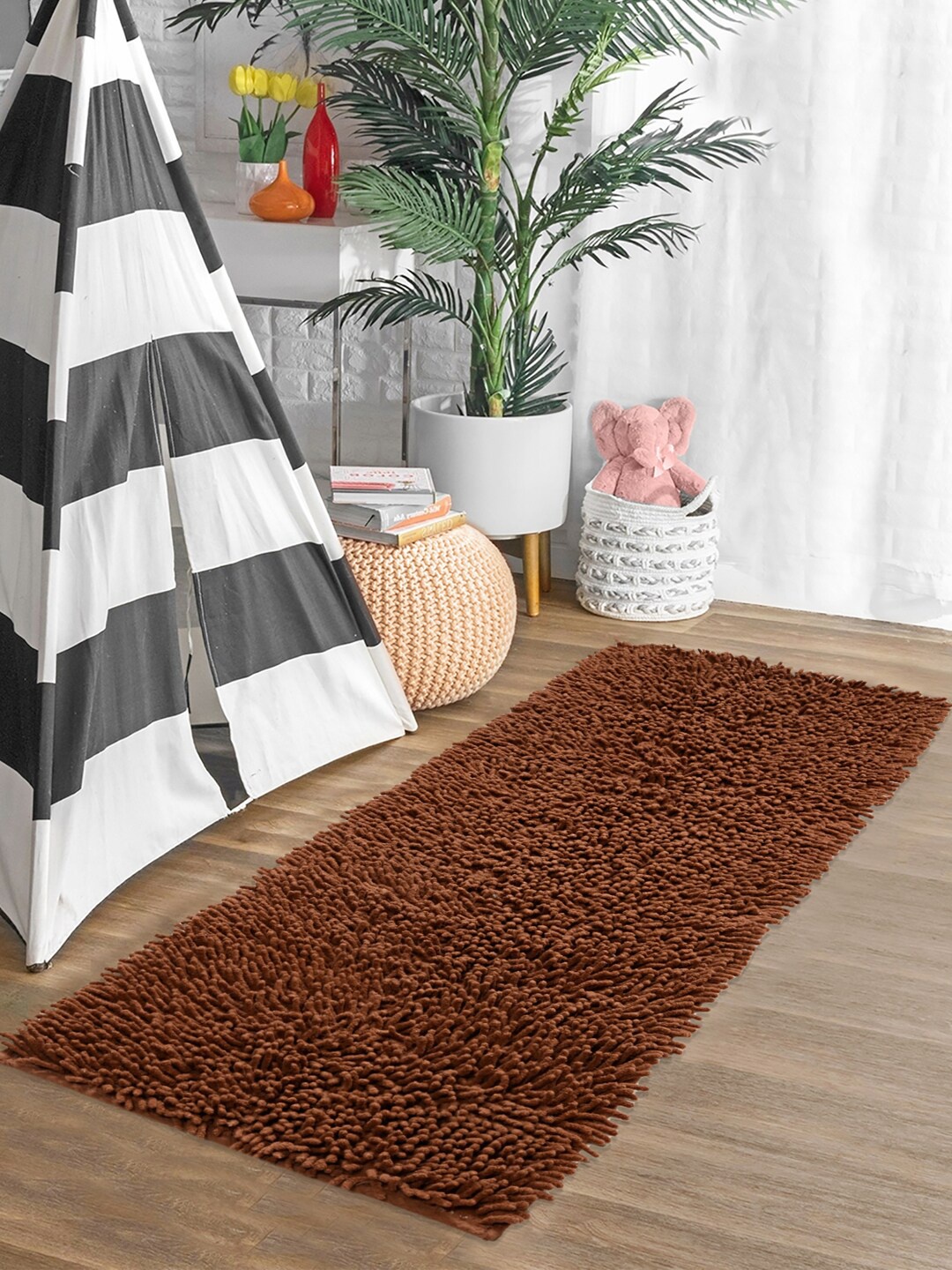 

Saral Home Brown Solid Shaggy Anti-Skid Runner