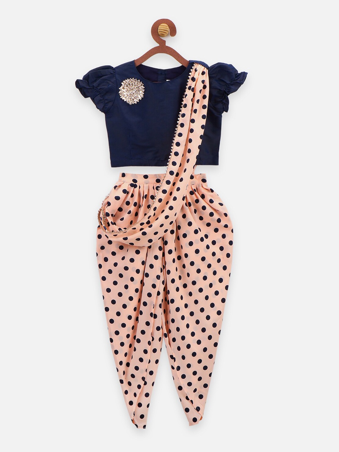

LilPicks Girls Peach-Coloured & Black Printed Top with Dhoti Pants