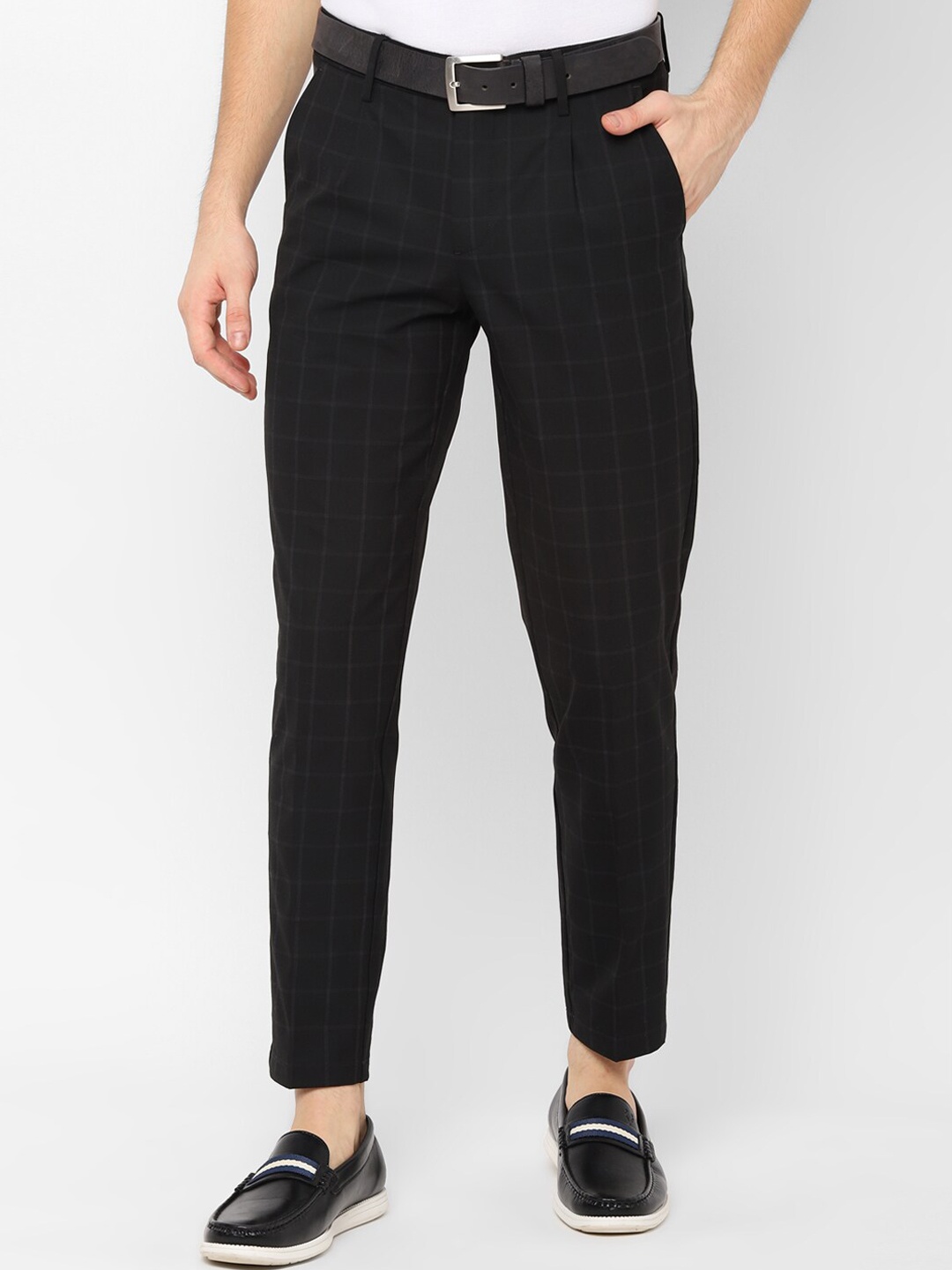 

Allen Solly Men Black Slim Fit Checked Regular Trousers