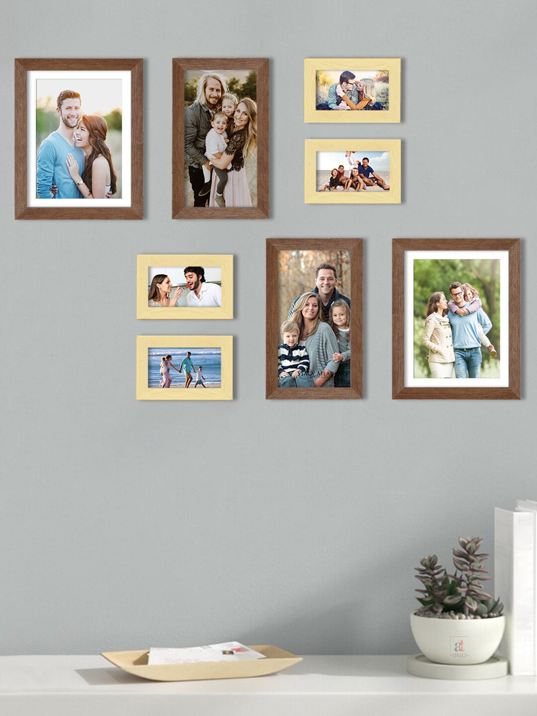 

Art Street Set Of 8 Solid Individual Wall Photo Frames, Beige