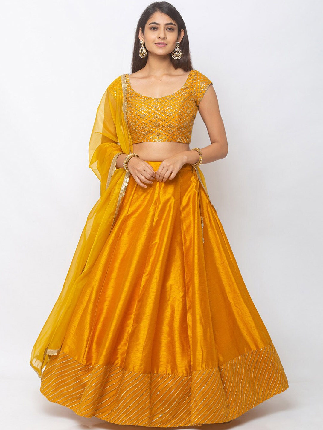 

6Y COLLECTIVE Orange & Gold-Coloured Ready to Wear Lehenga & Blouse with Dupatta