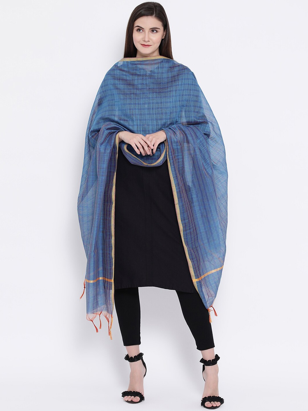 

SHINGORA Women Blue Striped Antiviral Coated Dupatta