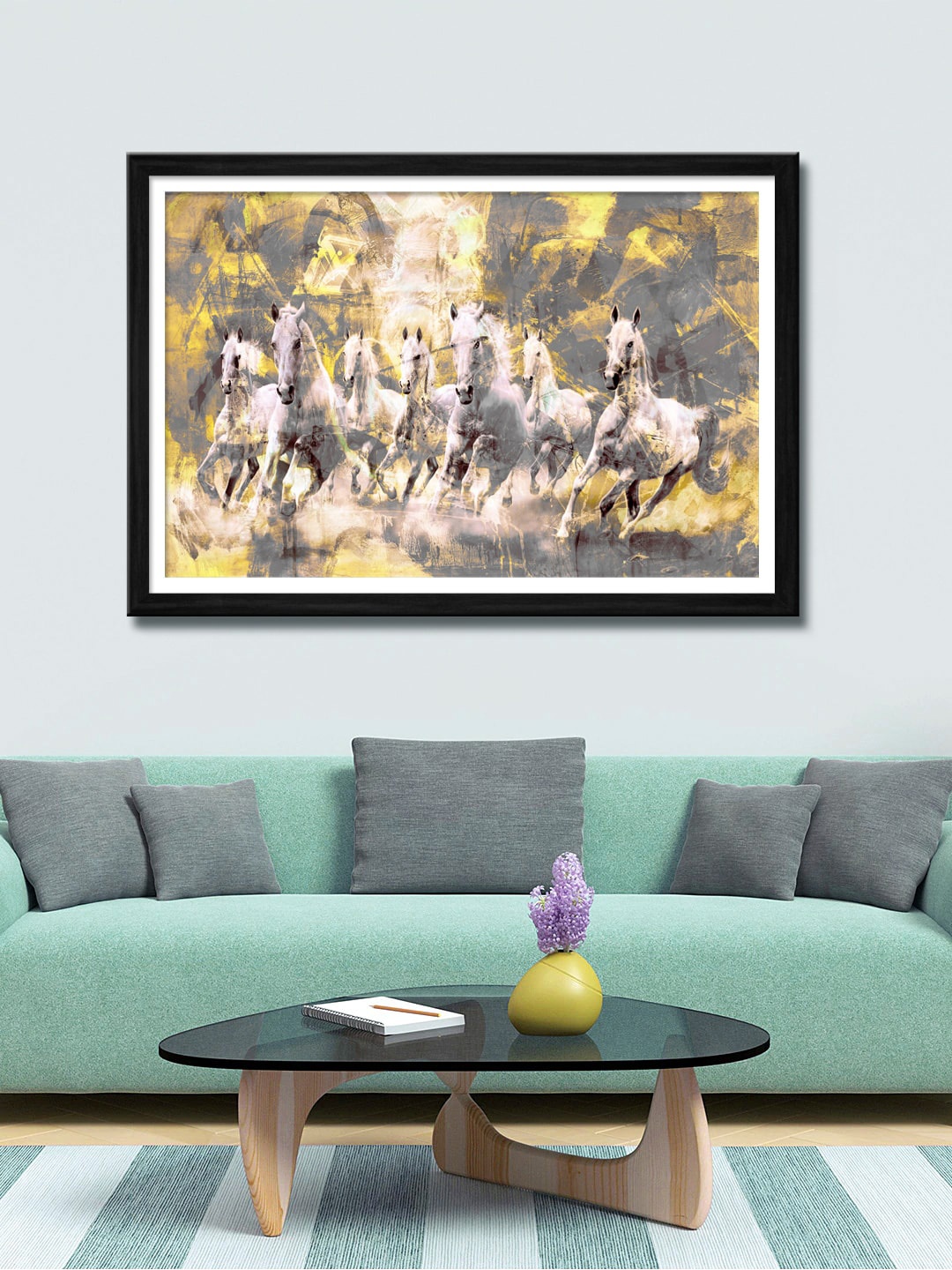 

999Store Grey & Yellow Running Horses Canvas Wall Art