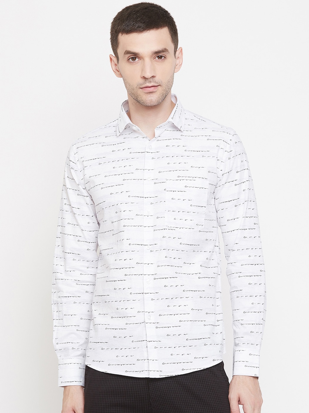 

Crimsoune Club Men White Slim Fit Printed Casual Shirt