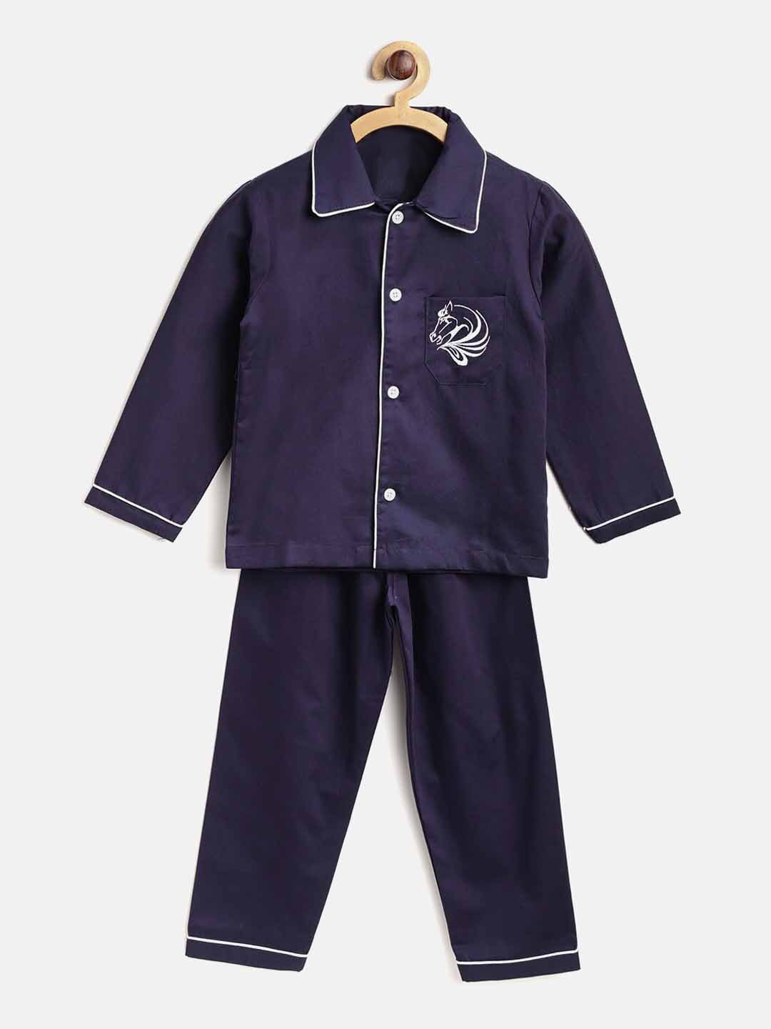 

YK Kids Navy Blue Solid Night suit