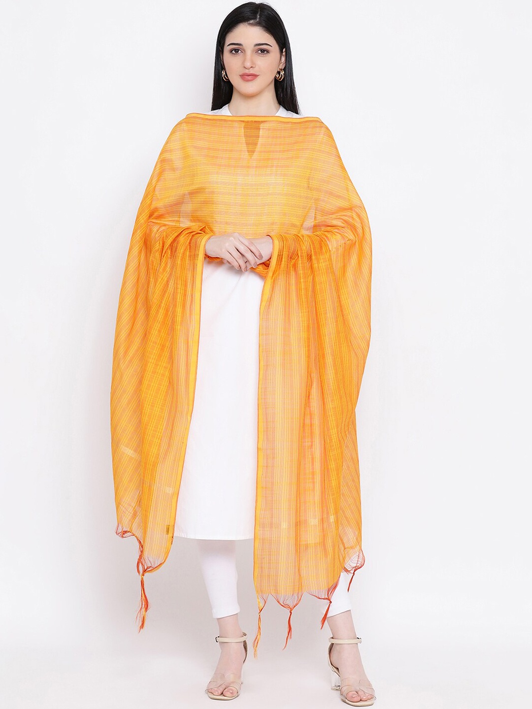 

SHINGORA Yellow & Red Striped Dupatta