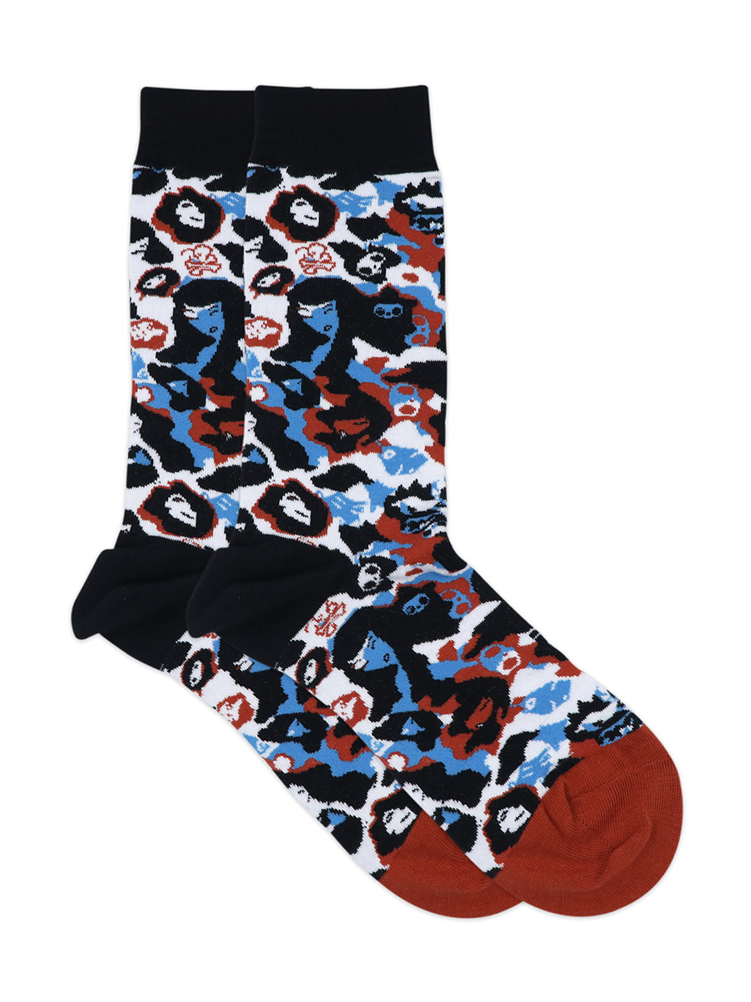 

Balenzia x Tokidoki Men White & Black Camo Patterned Calf-Length Socks