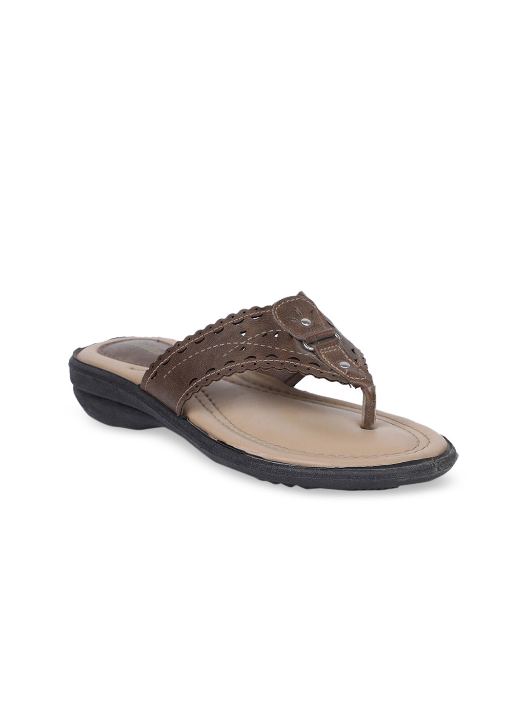 

Bata Women Brown Textured PU Open Toe Flats