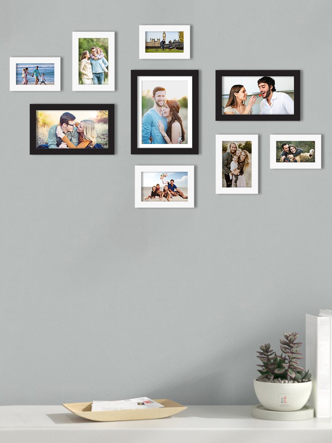 

Art Street Set Of 9 Solid Individual Wall Photo Frames, White