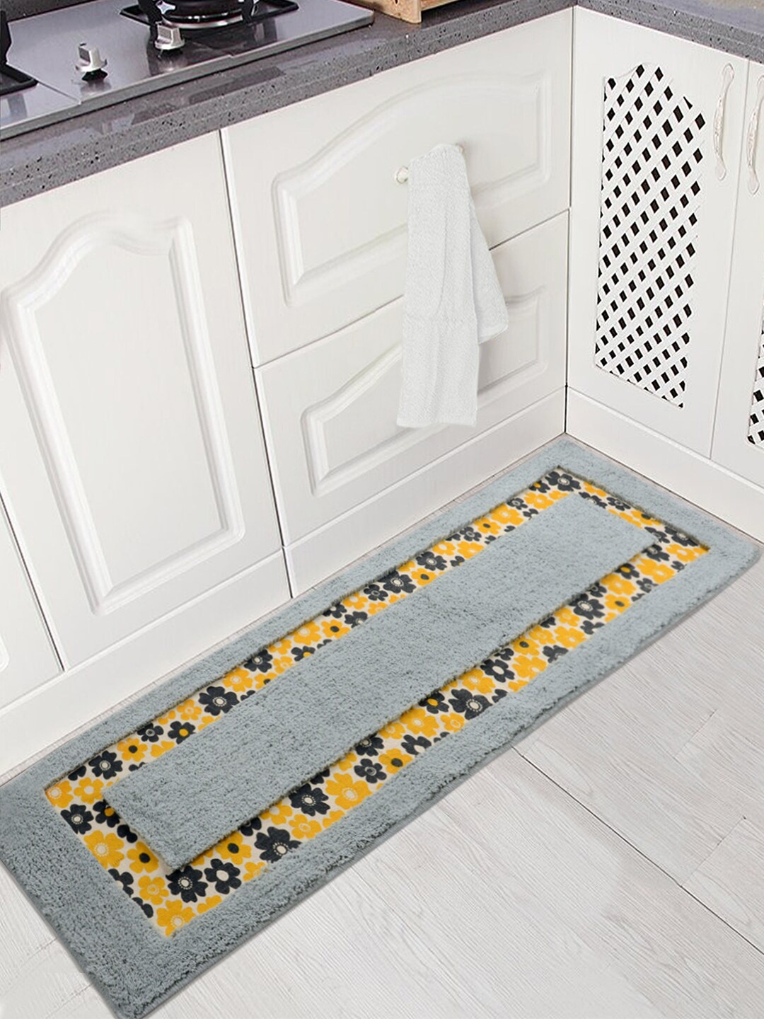 

Saral Home Grey & Yellow Floral Anti-Skid Floor Runner