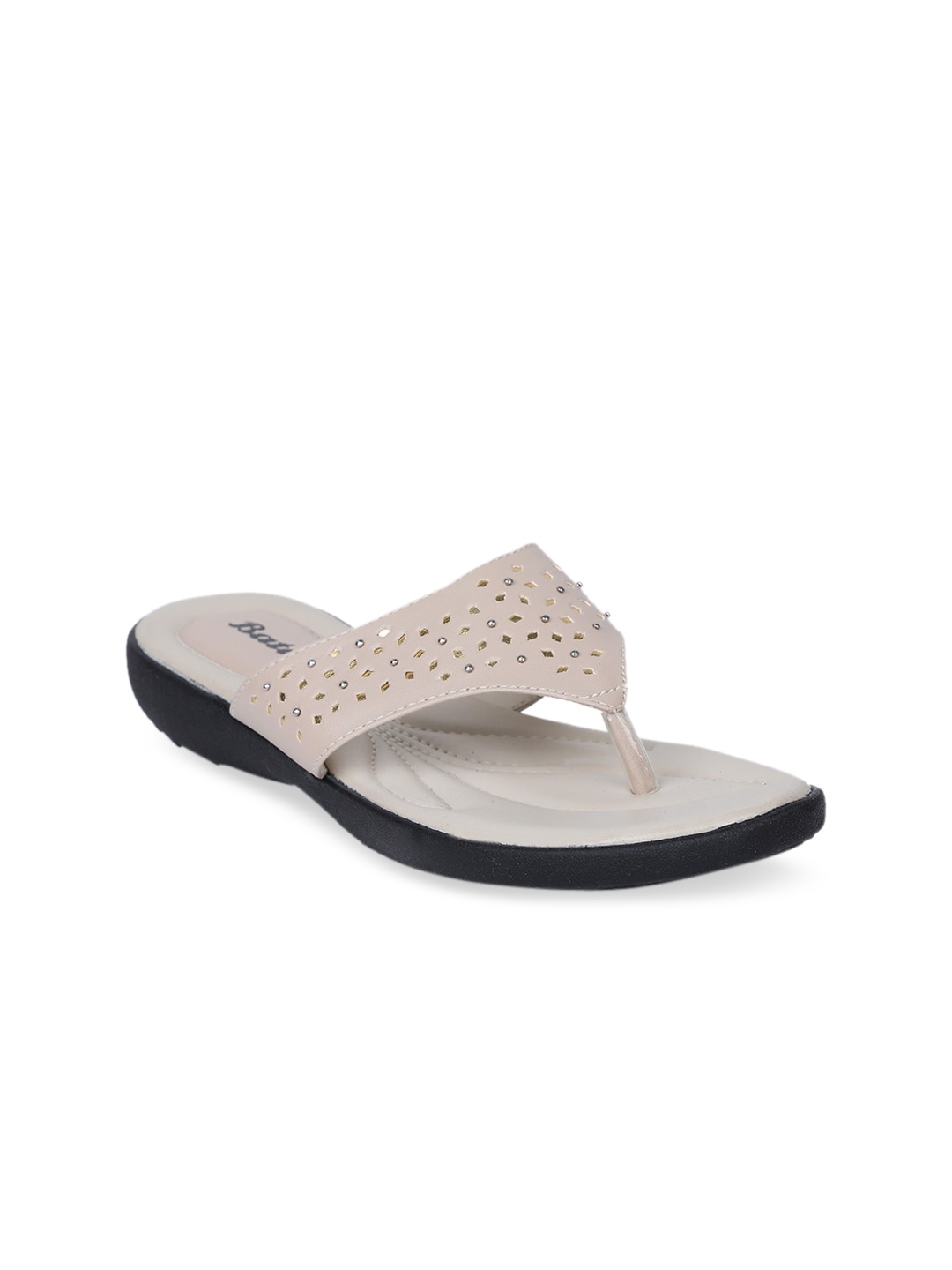 

Bata Women Beige Textured PU Open Toe Flats