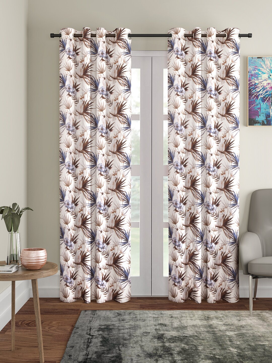 

KLOTTHE White & Brown Set of 2 Door Curtains