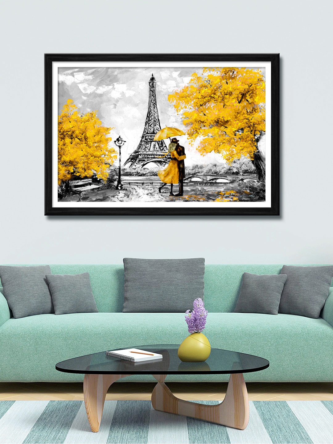

999Store Grey & Yellow Eiffel Tower & Tree Canvas Wall Art