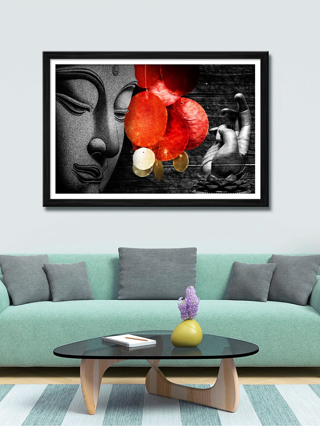 

999Store Black & Red Lord Buddha Canvas Painting Wall Art