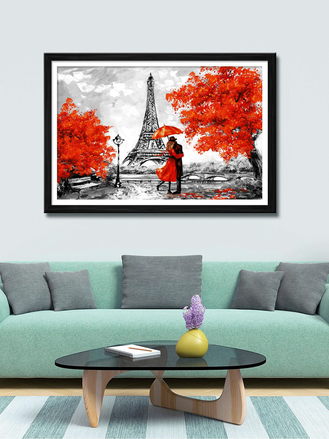 

999Store Grey & Red Eiffel Tower Canvas Painting Wall Art