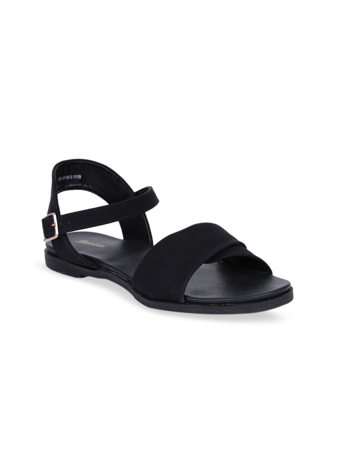 Bata Women Black Solid PU Open Toe Flats