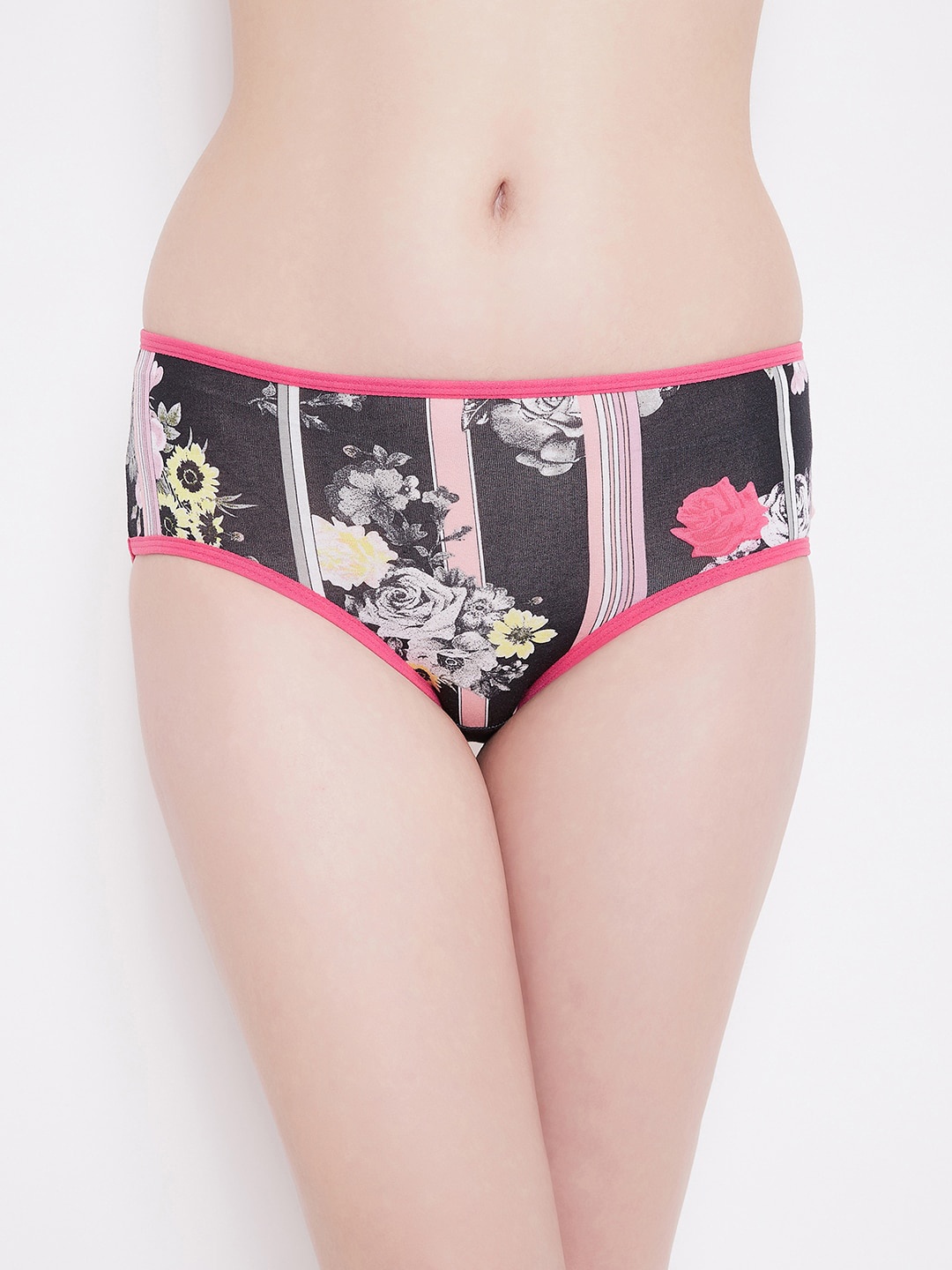 

Clovia Women Black & Grey Floral Printed Hipster Briefs PN3383G13