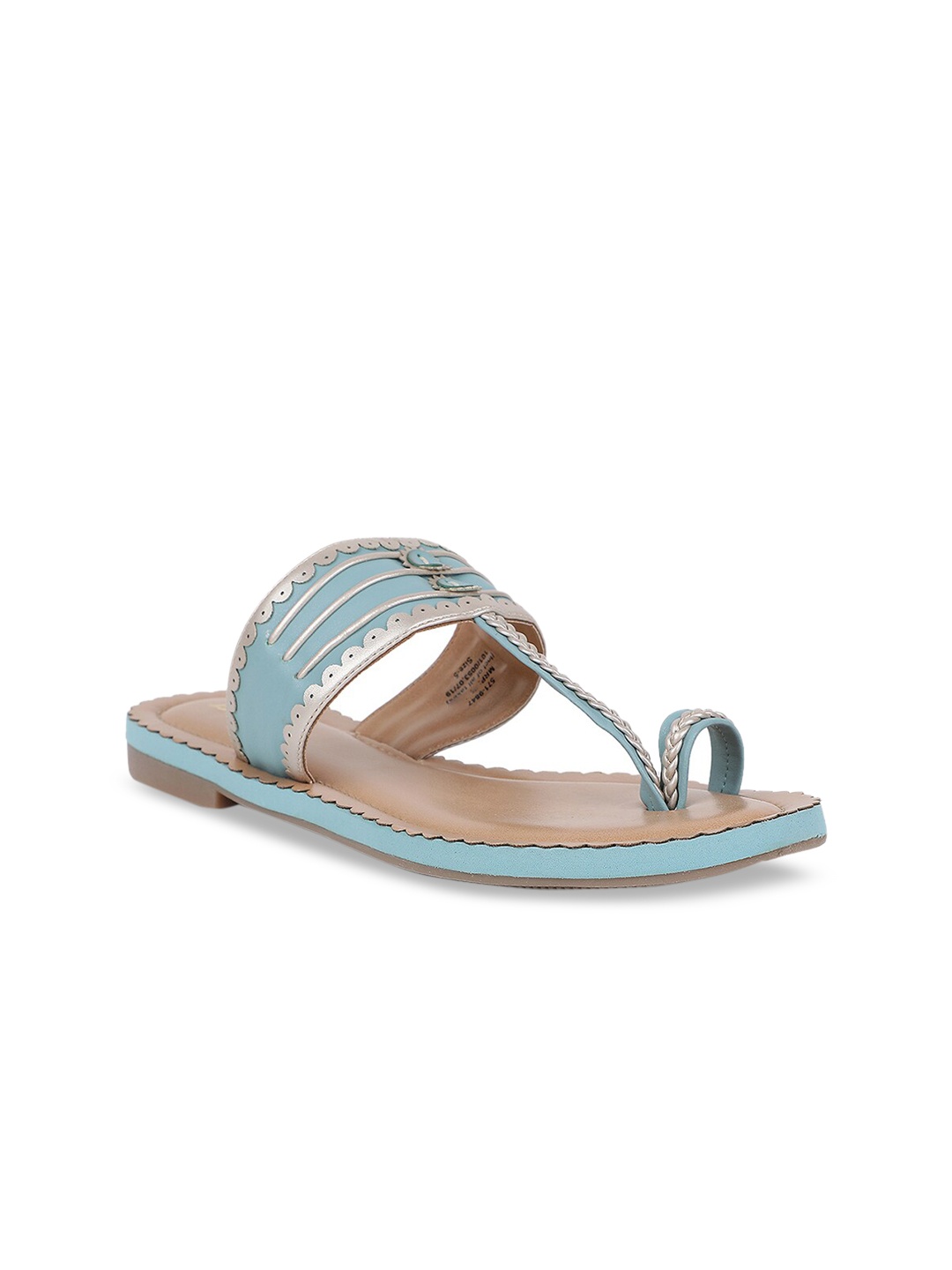 

Bata Women Blue Solid PU T-Strap Flats